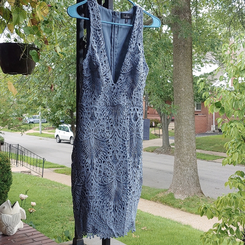 Crochet slate blue dress Lulu's sleeveless